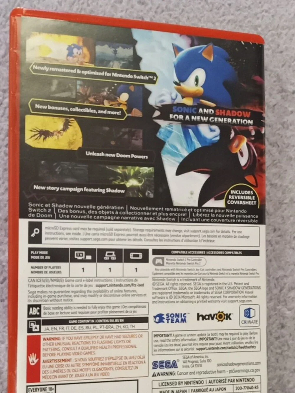 Sonic & Shadow Generations Day One Edition - Nintendo Switch (Red)